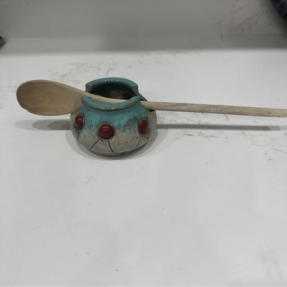 Pottery Spoon Rest Turquoise And Red- Spoon Not Included